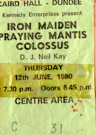 A ticket for the 1980 Iron Maiden Caird Hall gig.