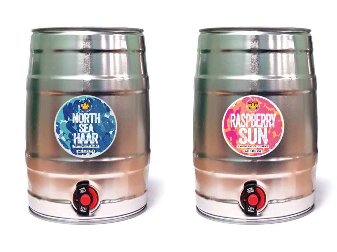 The North Sea Haar and Raspberry Sun mini beer kegs from Reid's Gold Brewing Company