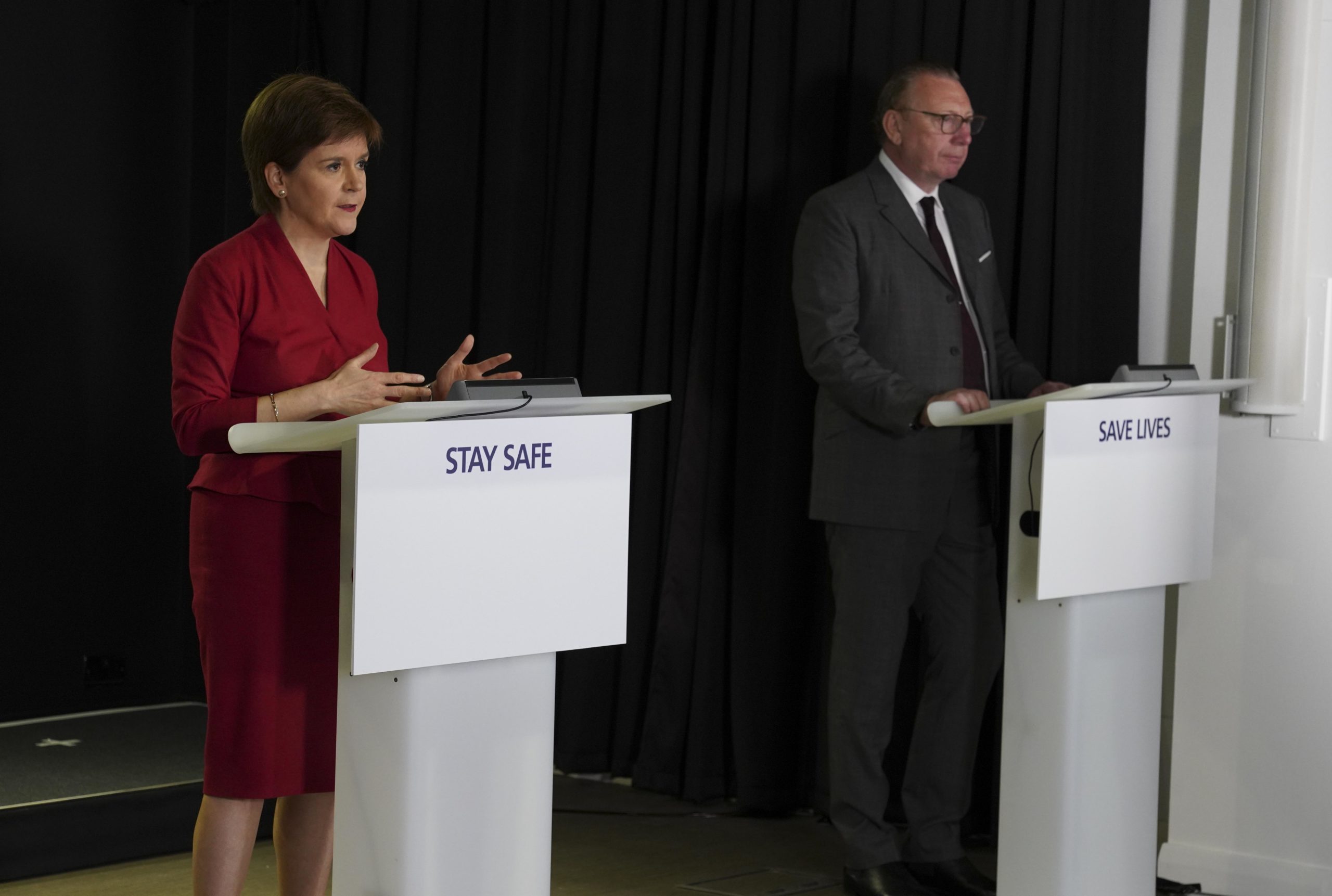 First Minister Nicola Sturgeon and Benny Higgins, former CEO of Tesco Bank.
