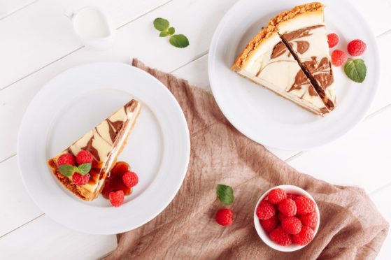 Raspberry ripple cheesecakes.