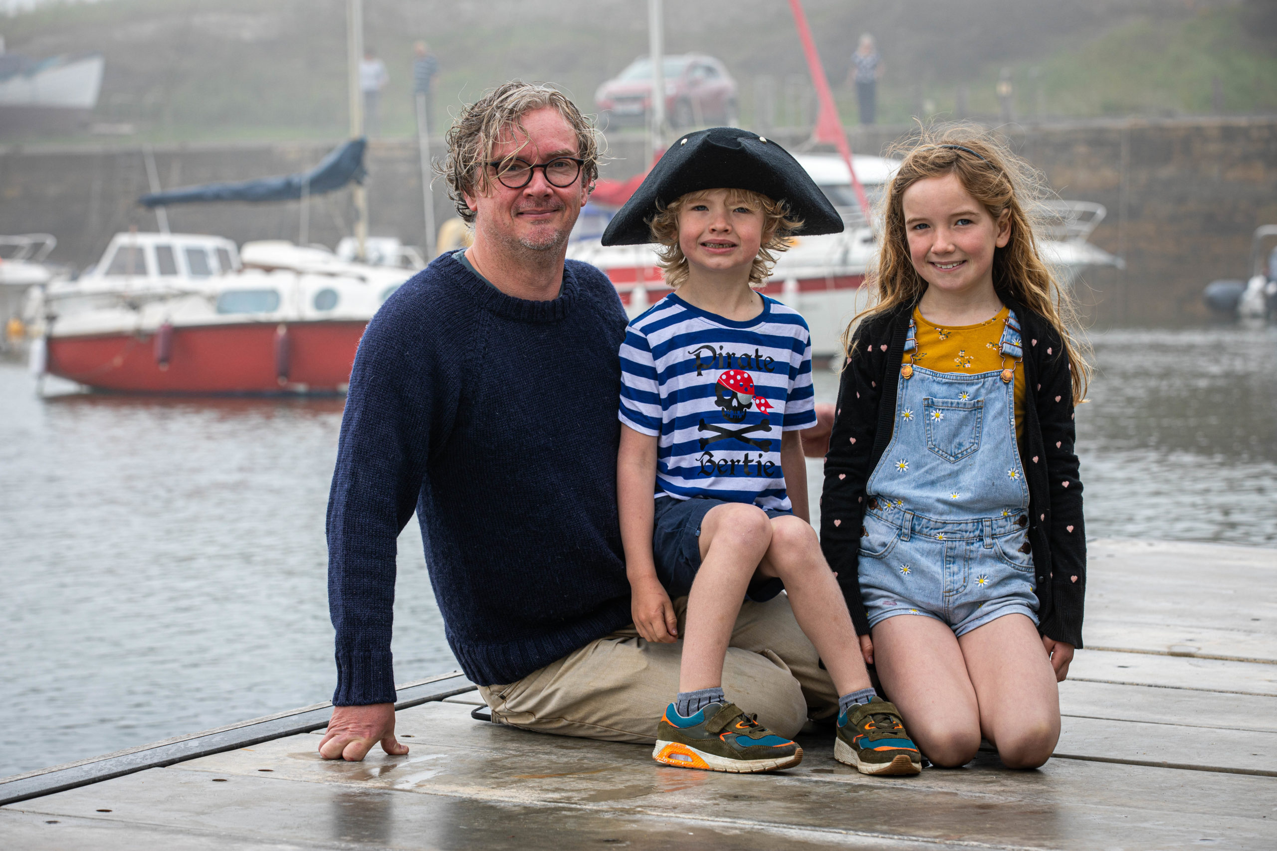 Bertie the Pirate creator Steve Blair with his sailing mad children Cicely and Bertie.