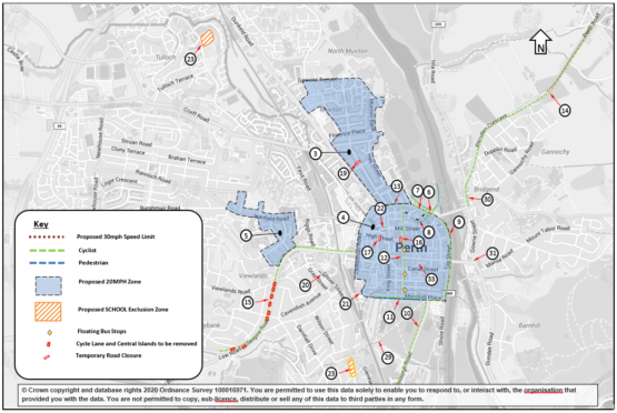 Map of Perth highlighting a number of the proposals.