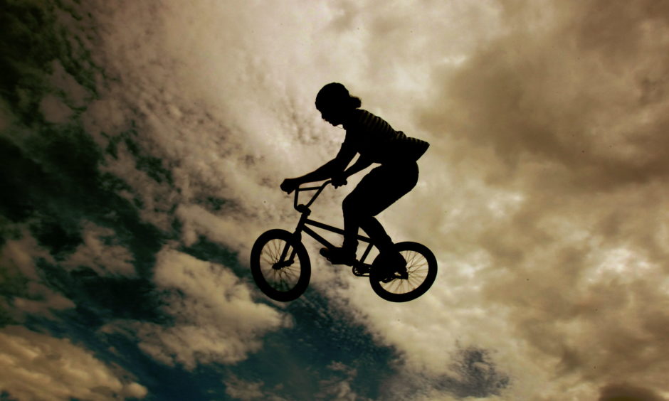 Dudhope Park, Dundee. Fun Day. Sam Hart gets some height on the BMX / Skate park.