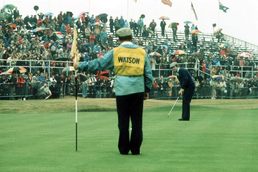 Watson wins at Carnoustie in 1975.