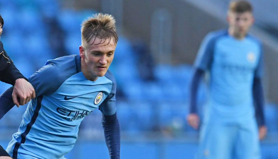 Regan Hendry battles with Luke Bolton during Celtic-Man City youth clash in 2016