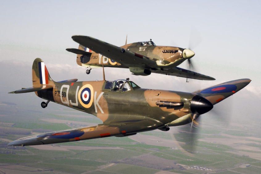 A Spitfire and Hurricane from the Battle of Britain Memorial Flight.