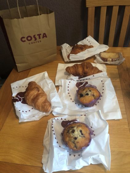 pastries and muffins from Costa, purchased by using the Too Good to Go app