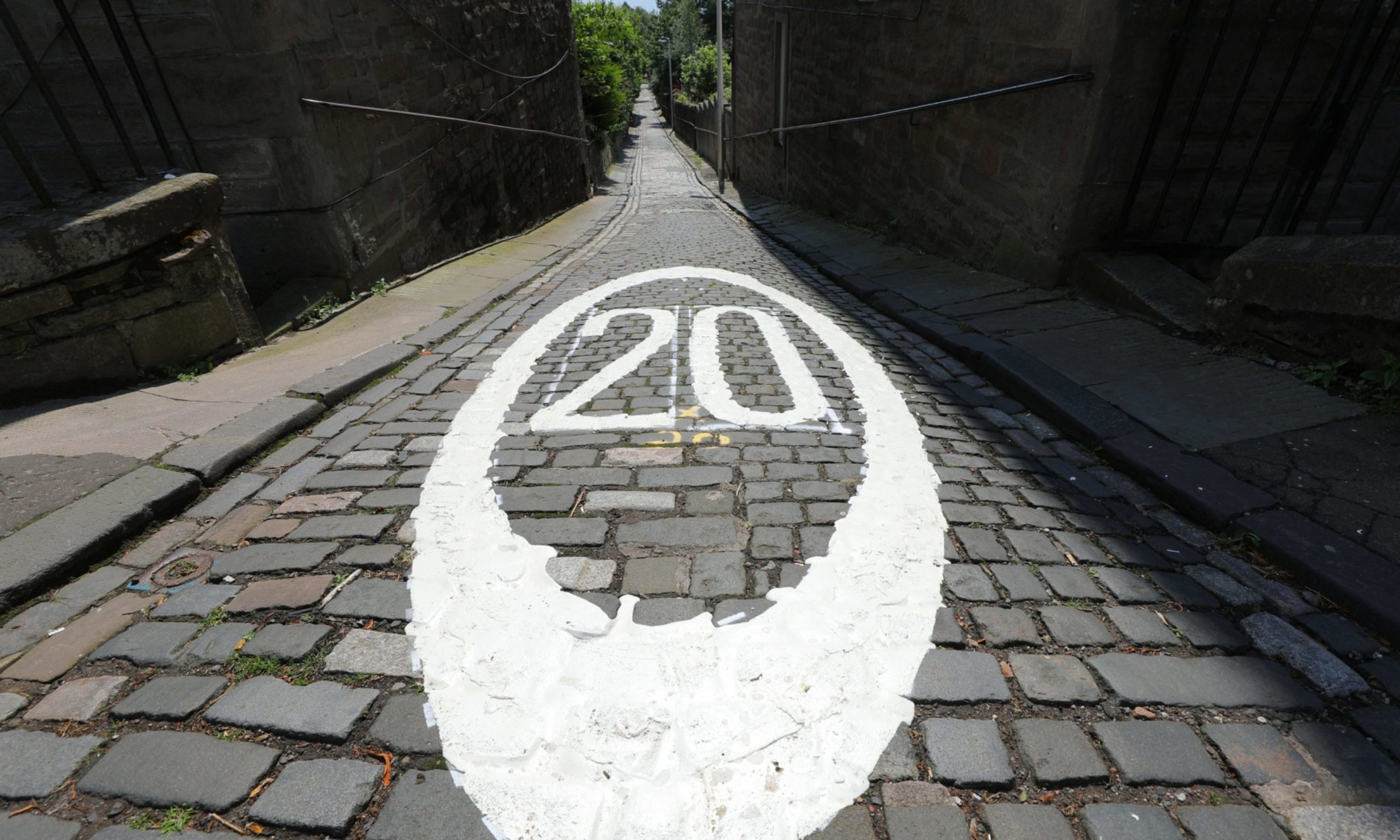 The 20mph road marking at the top of Strawberry Bank which caused outrage earlier this year.
