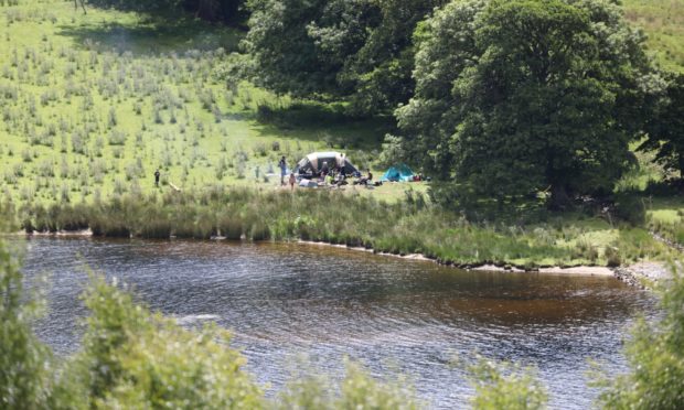 Wild campers at Loch Tummel on Sunday.