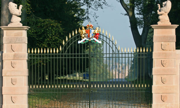 The Queen Mother Memorial gates at Glamis Castle.