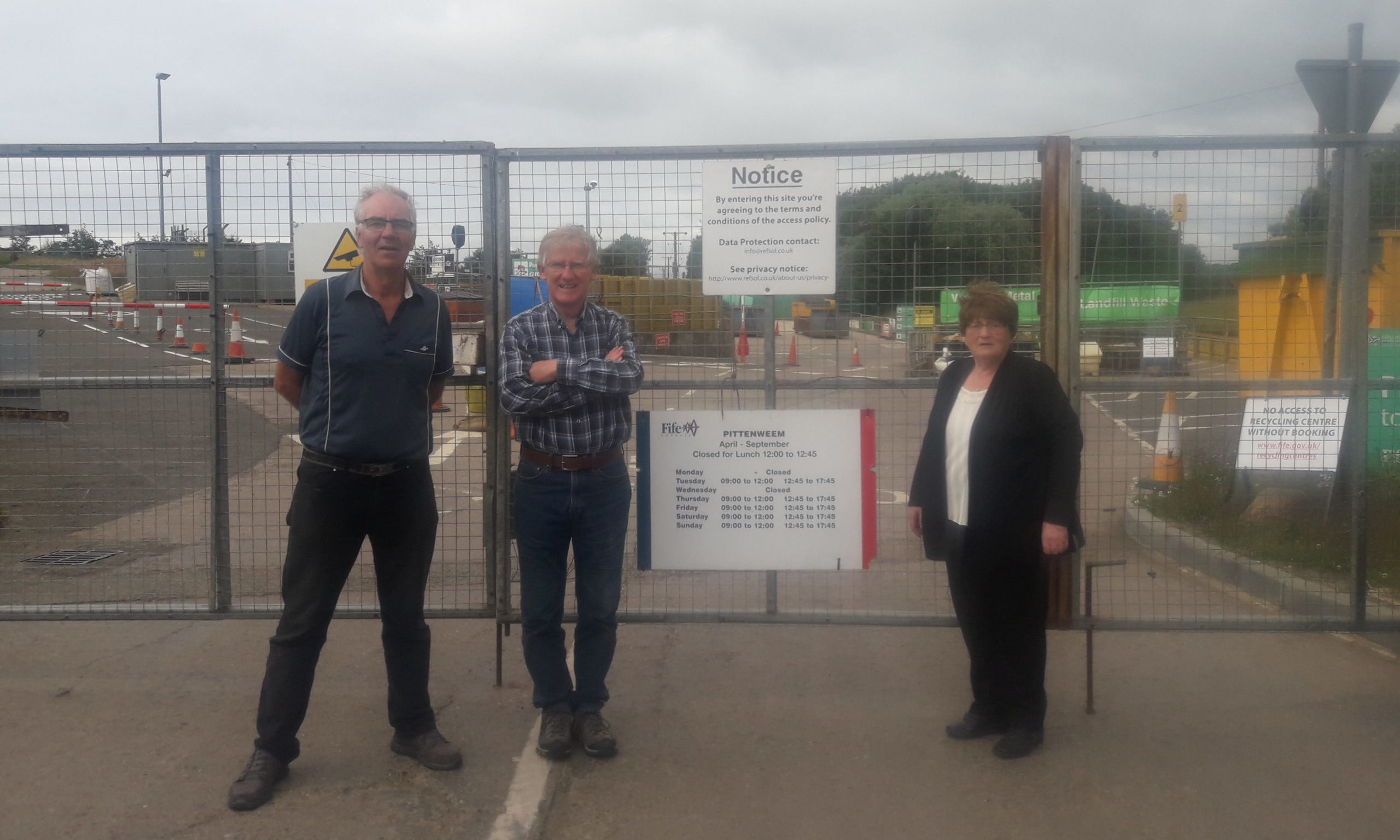 Andy Peddie, left, and Margaret Wardlaw with Peter Mills of Pittenweem Recycling Centre.