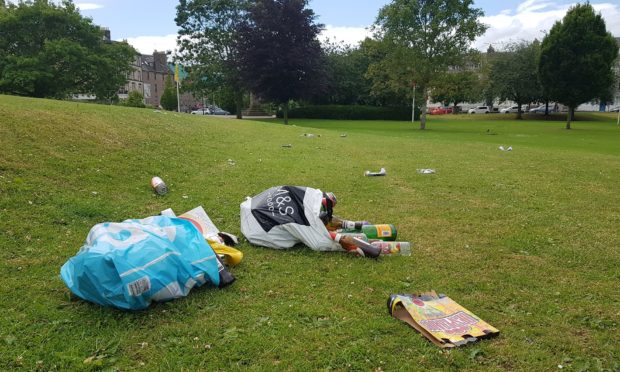 Mess left behind at North Inch, Perth.