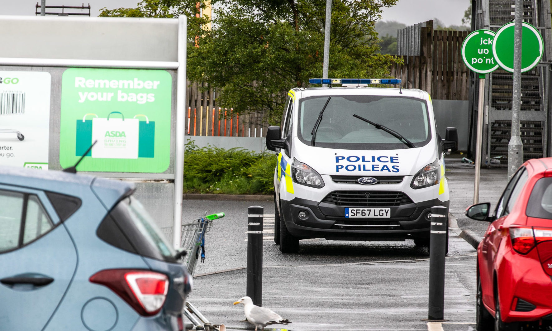 A police van outside the Glenrothes Asda on the day of the incident.