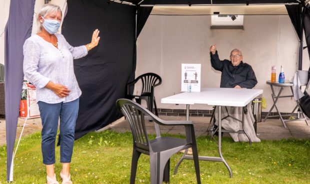 Coronavirus survivor Ken Gibb, 100, meets daughter Helen Steele  at Loch Leven Care Home in Dundee, having not seen each other for more than four months.