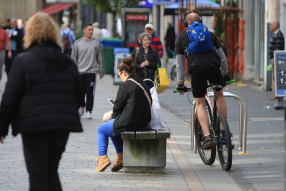 Cyclist in High St Perth at great speed narrowly missing pedestrians Pic Phil Hannah