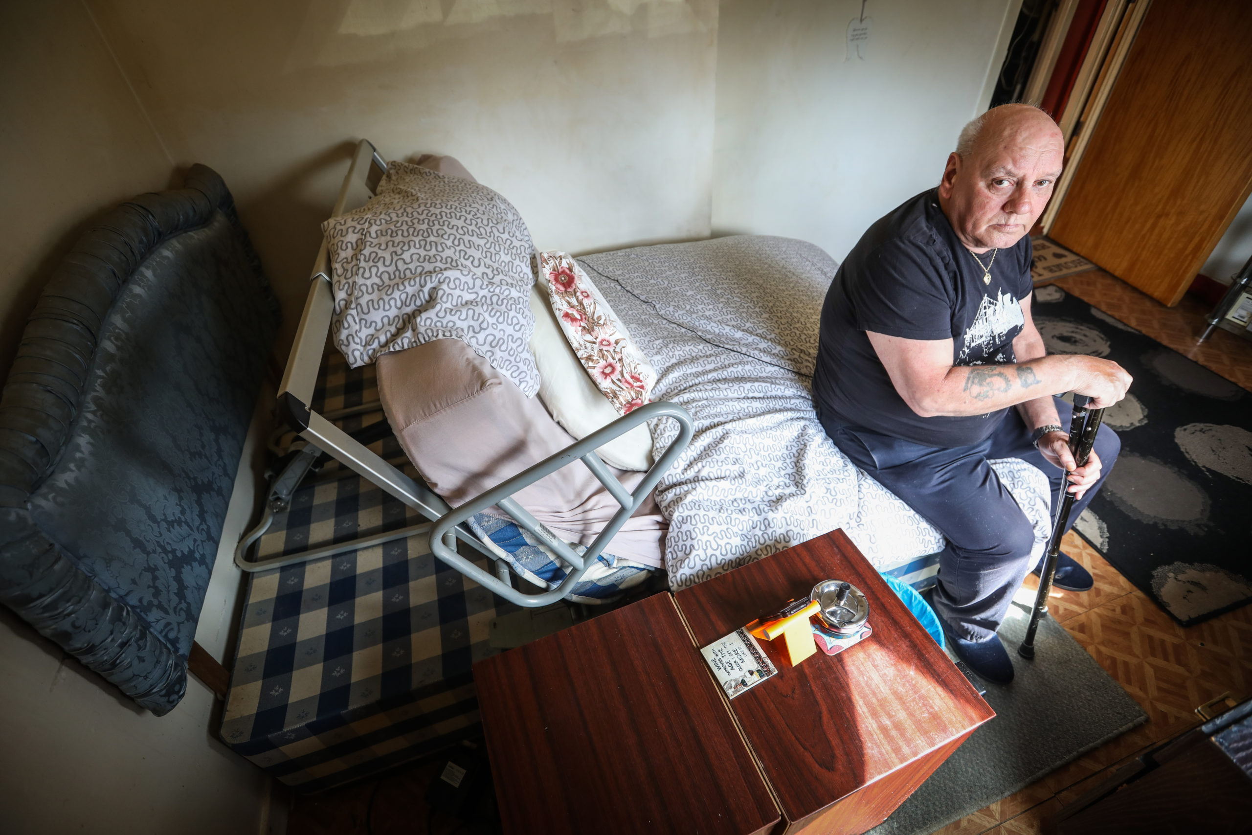 George Moses' bed has been stuck at an angle for six months