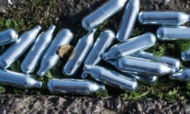 Some of the canisters found at a play park in Glenrothes in recent weeks.