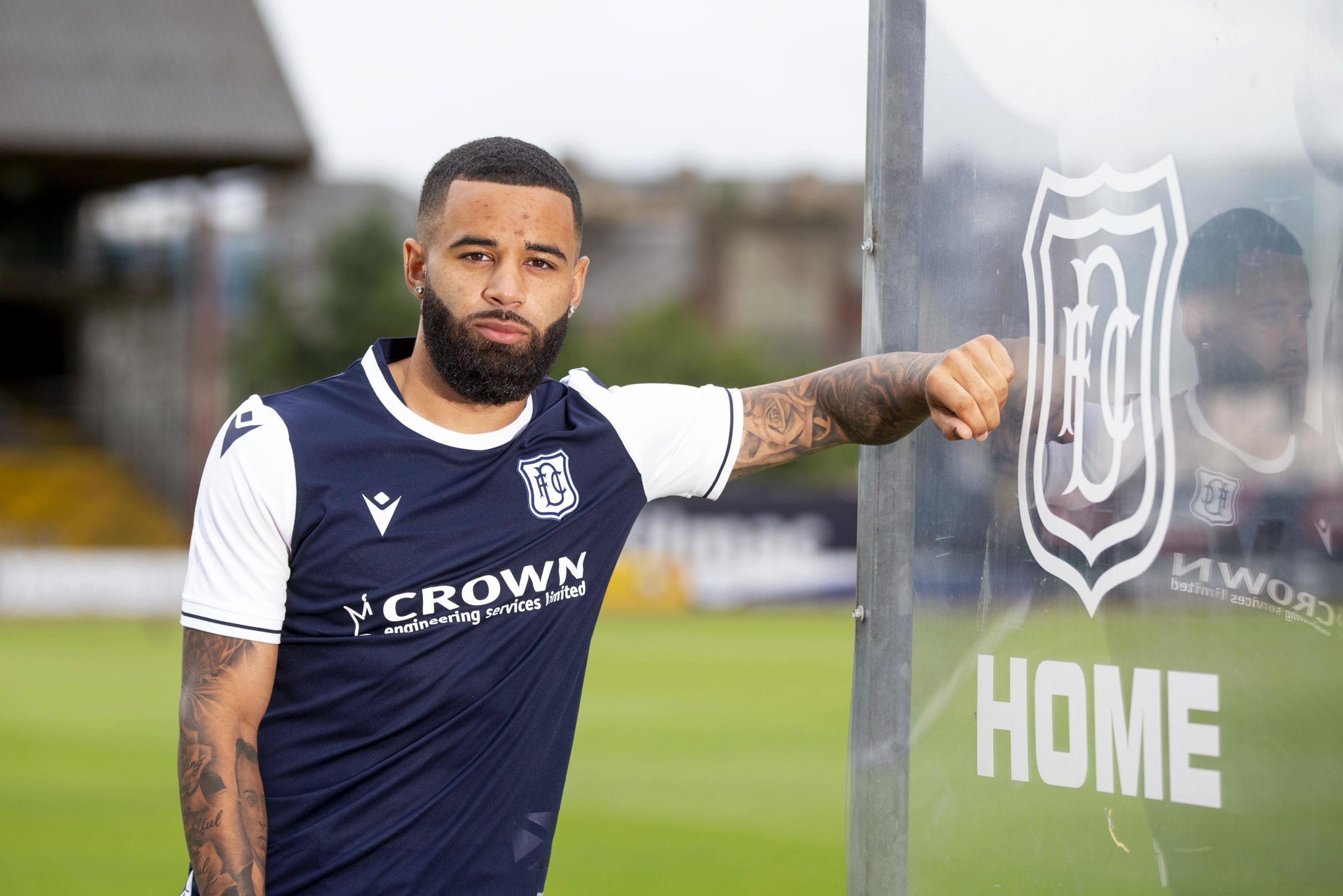 Striker Alex Jakubiak signed for Dundee on August 5. The tattoo of his grandfather Zigmund is on the inside of his right forearm. Credit: David Young.