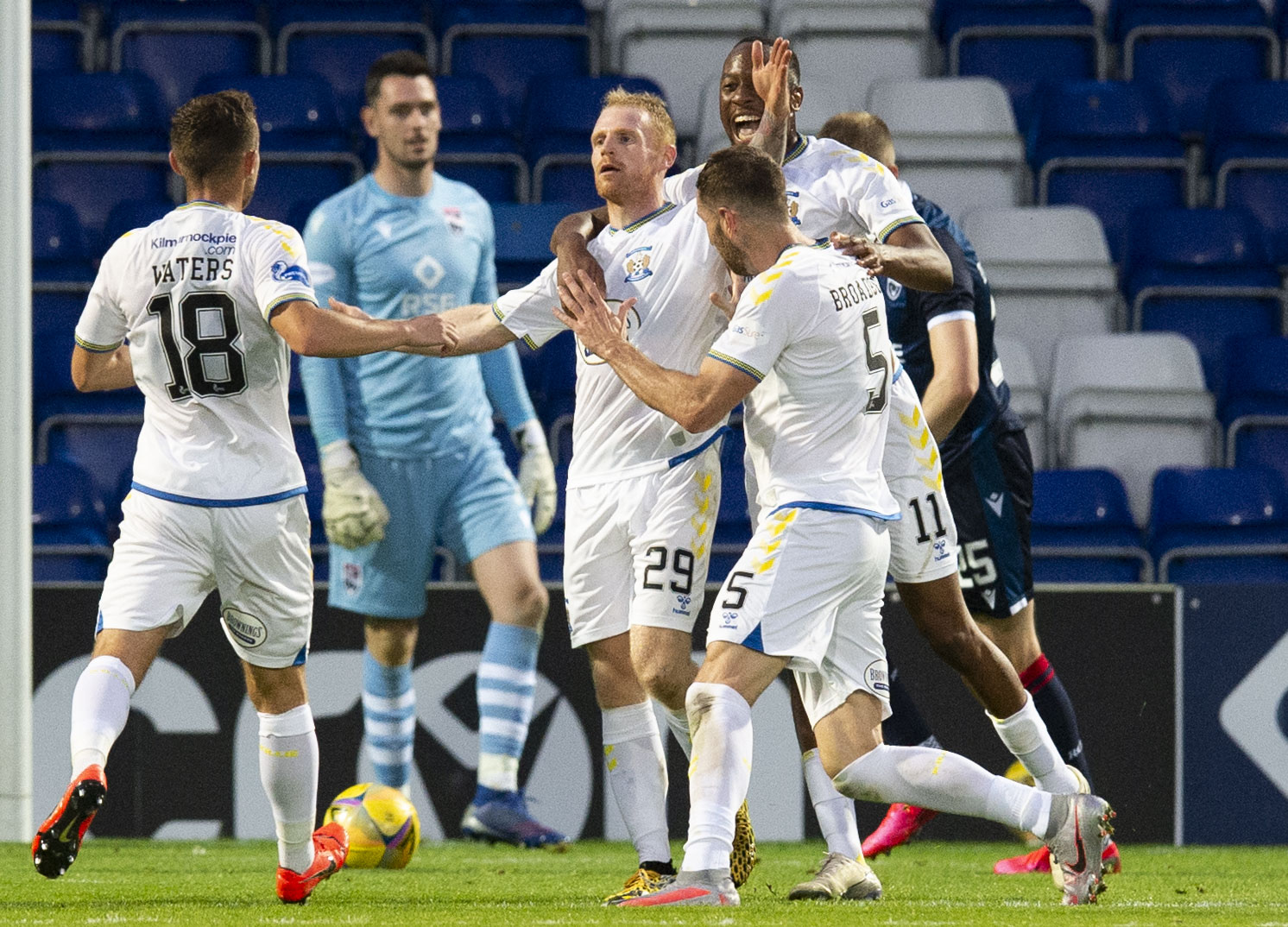 Kilmarnock's Chris Burke is mobbed after scoring against Ross County.