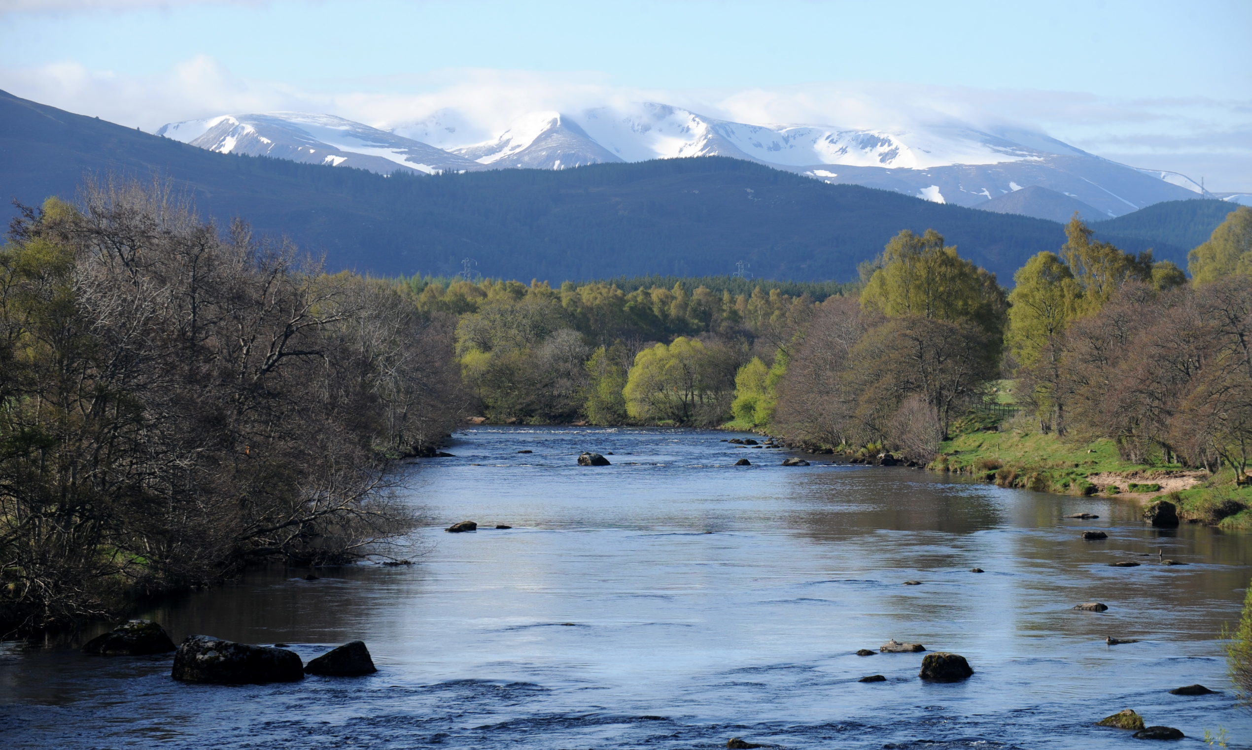 The River Spey with a snow Braeriach in the distance.