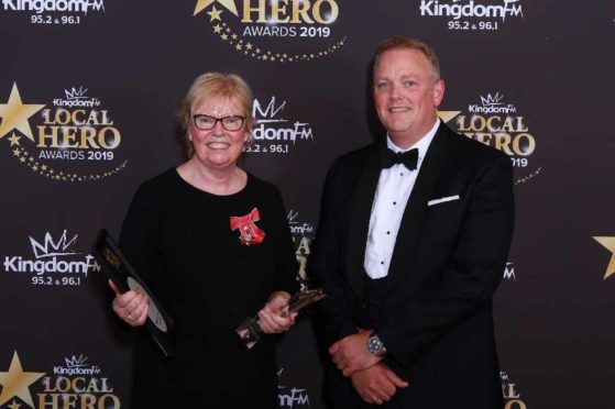 Elaine Wyllie, who won the main Kingdom FM Award last year, with DC Thomson chief executive Mike Watson last year.