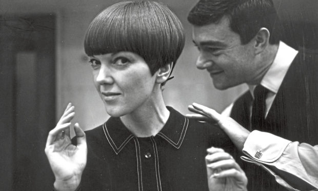 Mary Quant having her hair cut by Vidal Sassoon in November 1964.