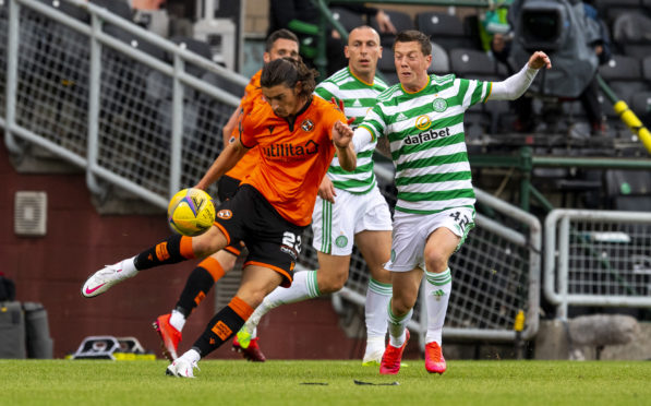 Dundee United's Ian Harkes in action against Celtic.
