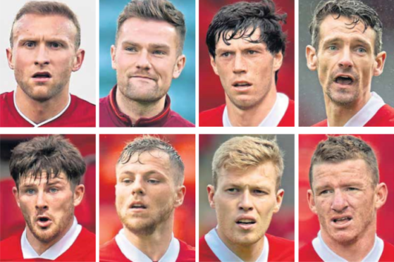 Clockwise, from left, Dylan McGeouch, Mikey Devlin, Scott McKenna, Craig Bryson, Jonny Hayes, Sam Cosgrove, Bruce Anderson and Matty Kennedy.