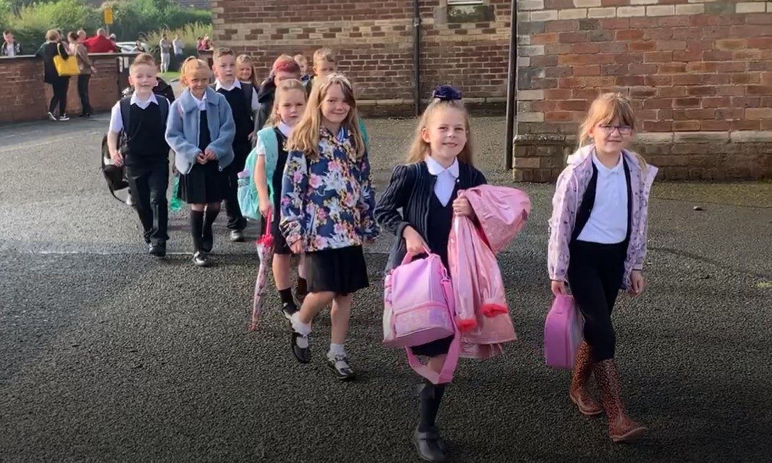 Coaltown of Balgonie Primary School pupils looked delighted to return on their first day back at school.