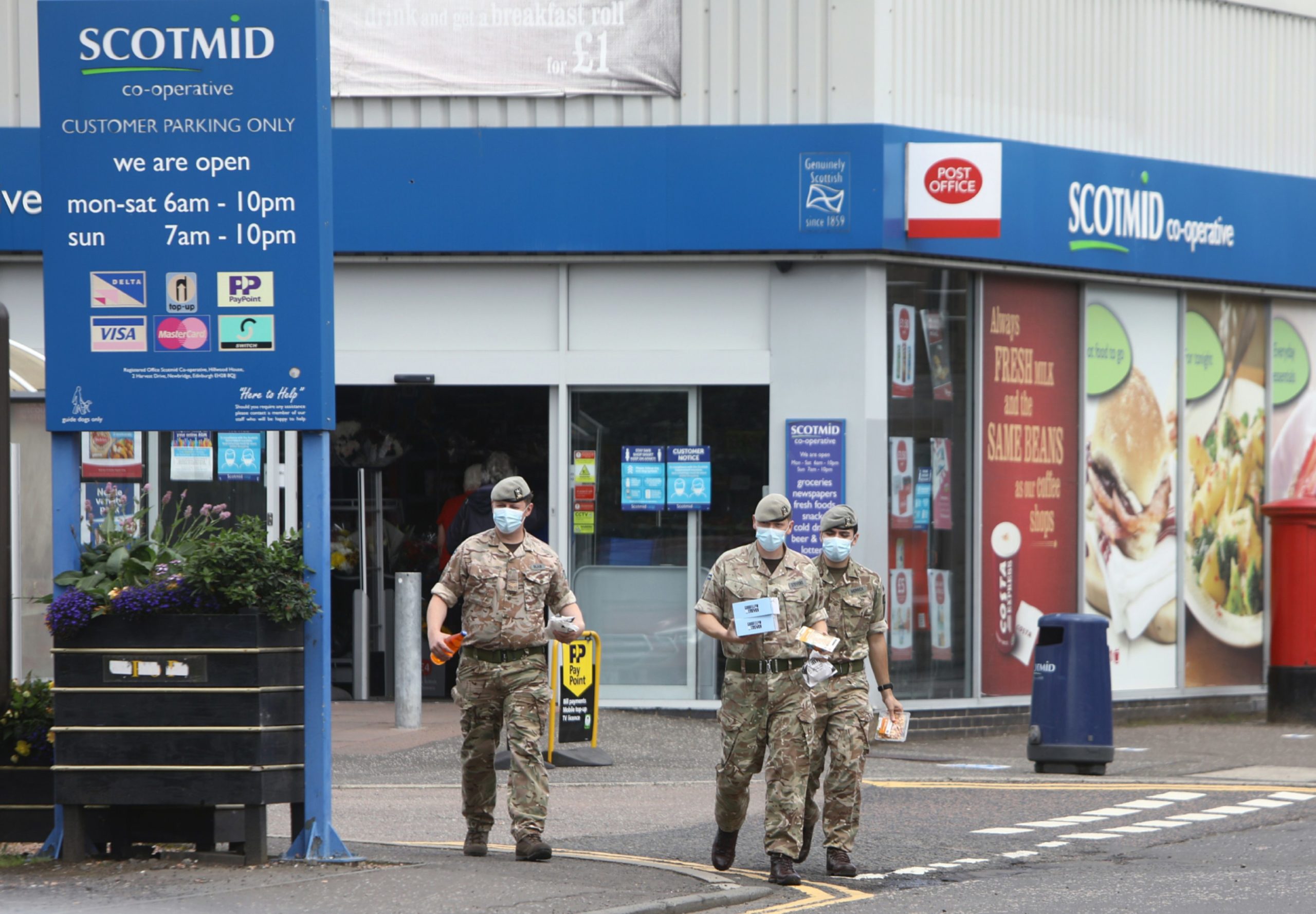 Soldiers at the Scotmid in Coupar Angus in the early days of the outbreak.
