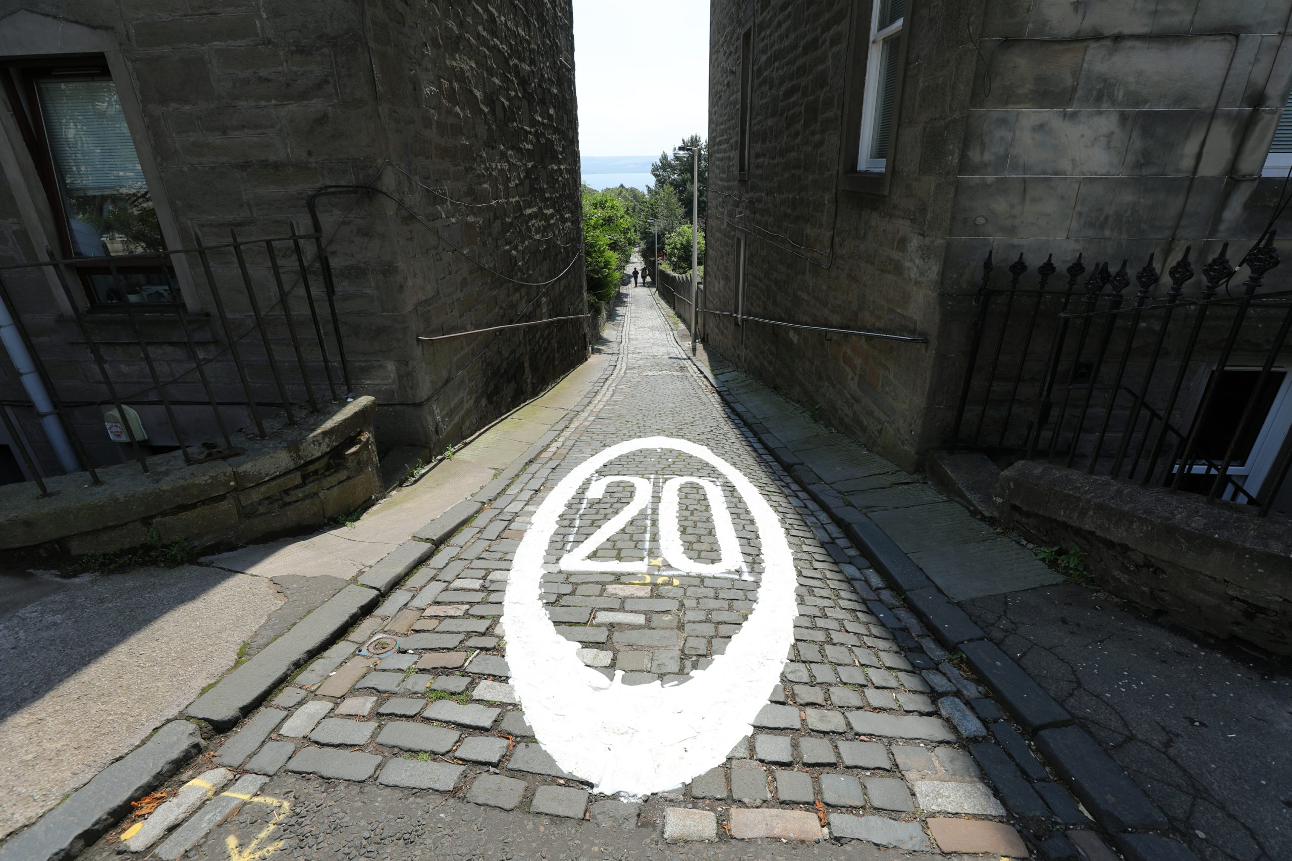 The new 20mph road marking at the top of Strawberrybank in Dundee.