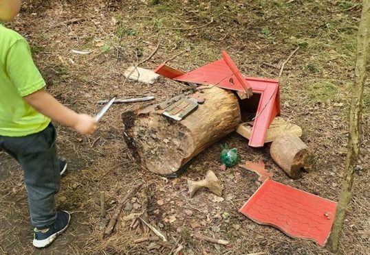 One of the fairy houses destroyed by vandals at the Fife beauty spot.