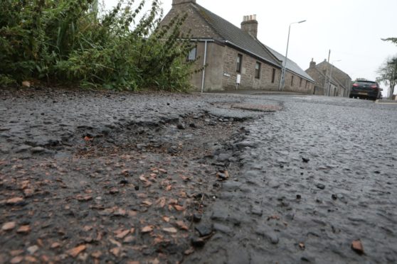 Potholes on East Blairs Road in Letham.