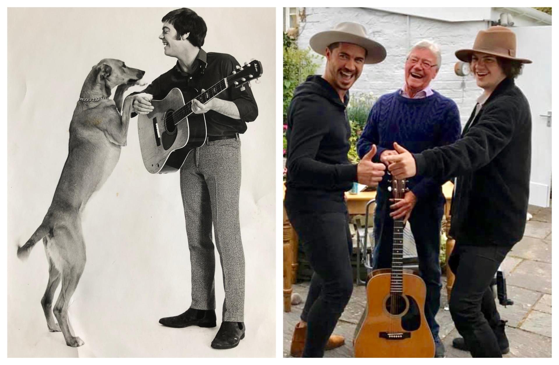 Two images of Joe McKay, with his grandchildren Sam and Joel on the right.