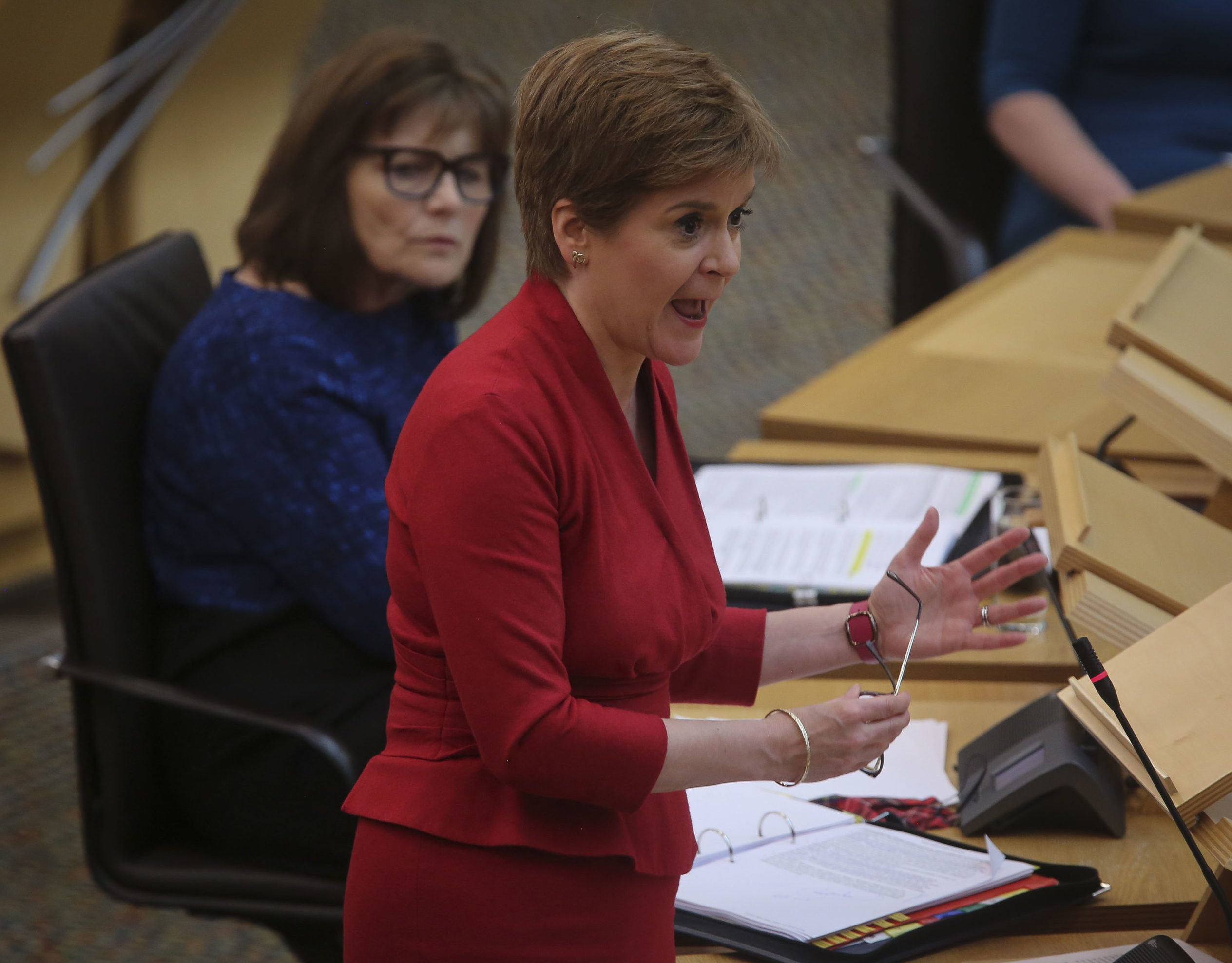 First Minister Nicola Sturgeon and Health Secretary Jeane Freeman during First Minister's Questions on August 26.