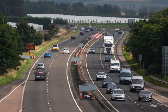 The A90 looking west from the Kinfauns flyover, near St Madoes.