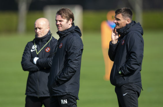 (L to R) Gordon Forrest alongside Robbie Neilson and Lee McCulloch during their United days