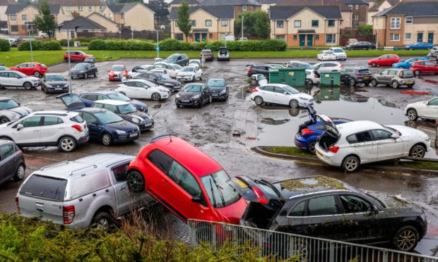 Flooded Victoria Hospital car park.