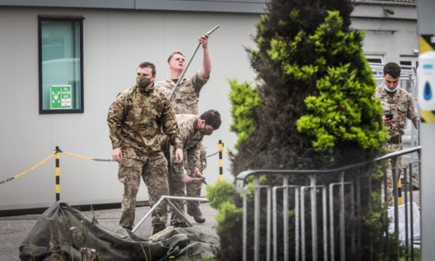 The army erecting a tent for Covid-19 testing in Coupar Angus.