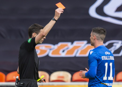 Michael O'Halloran is red-carded at Tannadice.