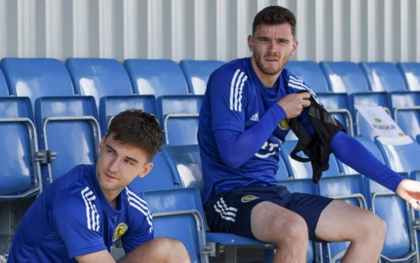 Kieran Tierney and Andy Robertson in Scotland training.