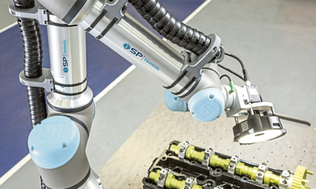 A cobot sold by SP Automation and Robotics.
