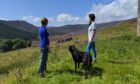 Katy Fennema of Braemar Highland Experience with Gayle Ritchie and her dog Toby in Glen Fearder.