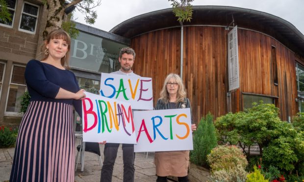 In 2020, Birnam Arts development manager Kate Bell, manager James Irvine and arts programme director Jan Harrison fighting to save Birnam Arts