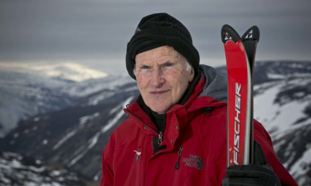 Dr Alan Gibb, pictured aged 93, at Glenshee Ski Centre.