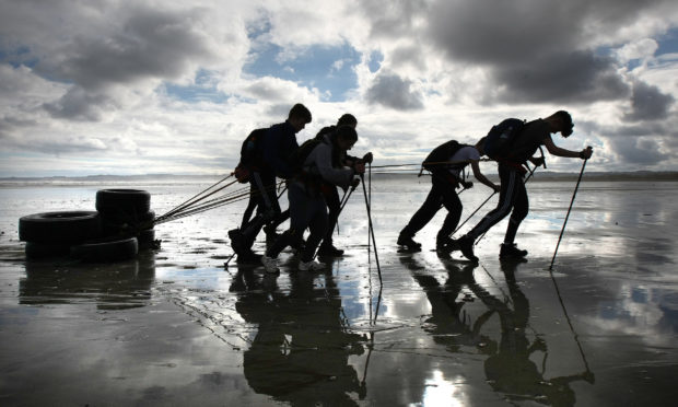 Polar Academy explorers training at the West Sands, St Andrews in 2017