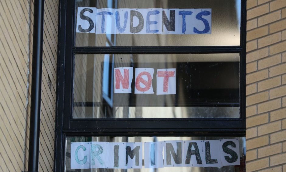 A sign at Murano Street Student Village in Glasgow, where Glasgow University students are being tested at a pop up test centre.