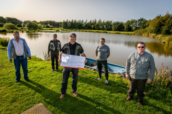 Anglers Jim Adamson, Ross Christie, Stuart Christie, Terry McDaid and Mel Price at Geordie's Pond.