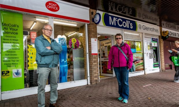 North Glenrothes Community Council members Ron Page and Denise Wallace outside one of the earmarked post offices.