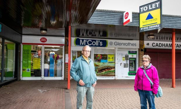 North Glenrothes Community Council chairman Ron Page with vice-chairwoman Denise Wallace outside the McColl's Store in Cadham.